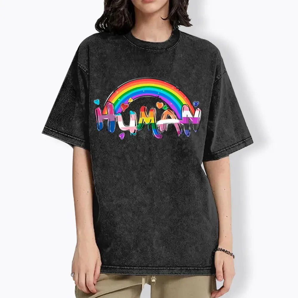 Human Rights LGBTQ Acid Wash T-Shirt, Unisex, Couple T-Shirt, Summer T-Shirt