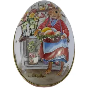 Easter Egg Tin Box, Rabbit Metal Candy Container | Easter egg-shaped tin with split lid, Perfect for candies, chocolates, and small gifts