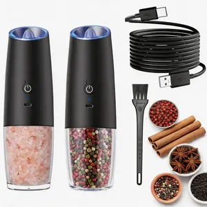 Fathersdaygift Summervibes GlowUp Electric salt and pepper grinder set,adjustable coarseness with LEDlight, 2-pack, one-handed kitchengrinder, large capacity automatic saltand pepper grinder, suitable forkitchen,Utensils KitchenwareCeramic Seasoning