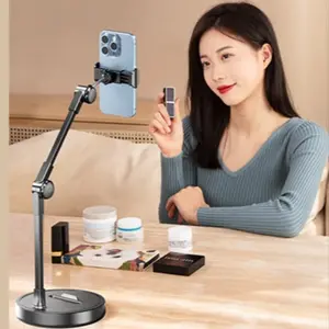 Overhead shooting phone stand, multifunctional metal phone holder, adjustable and rotatable desktop stand, suitable for overhead shots, live streaming, selfies, videos, photography, and vlogs