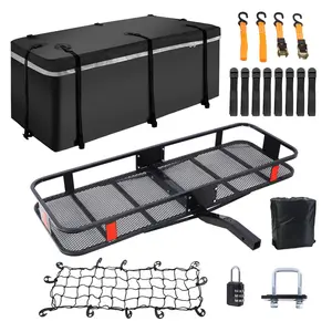 Hitch Mount Cargo Carrier Basket 60" X 21" X 6"+Waterproof Cargo Bag 13 Cubic Feet(56" 20" 20"),Hauling Weight Capacity of 500 Lbs and A Folding Arm.with Hitch Stabilizer,Net and Straps