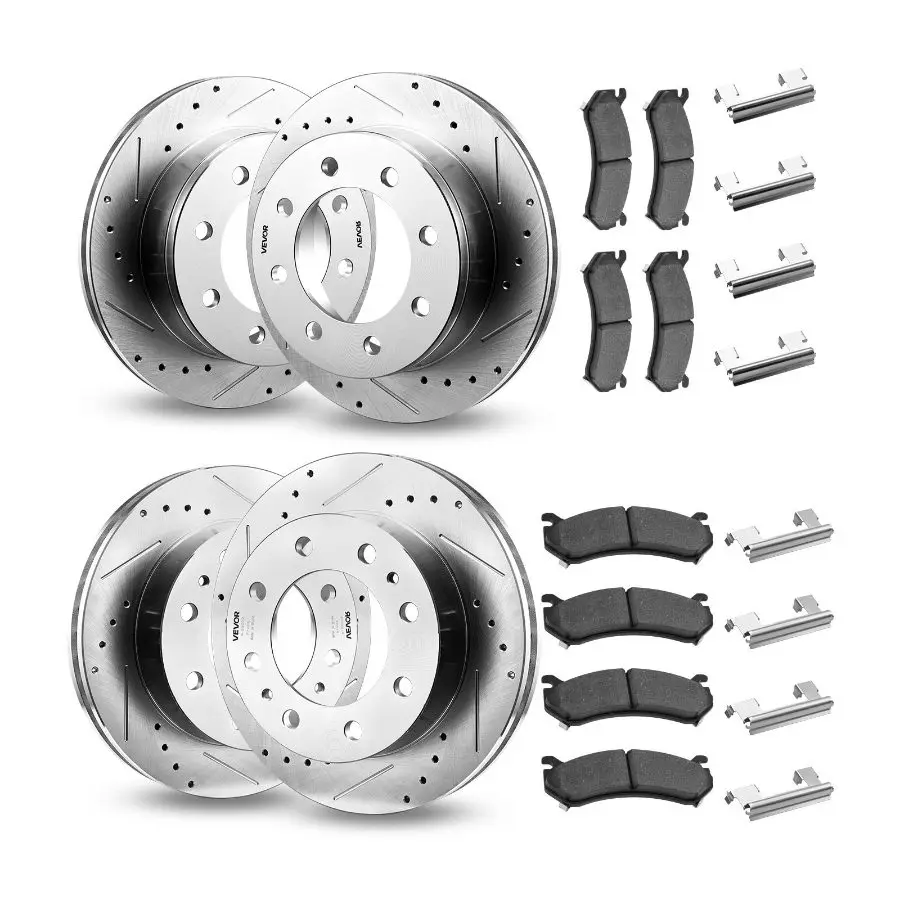 【Summerfinds】VEVOR Metal Front and Rear Brake Kit with Drilled-Slotted Rotors, 8 Studs, Vehicle-Specific Fit for 2002-2006 Chevrolet Avalanche 2500, 2002-2004 Chevrolet Silverado 2500 (Manual Transmission Only)