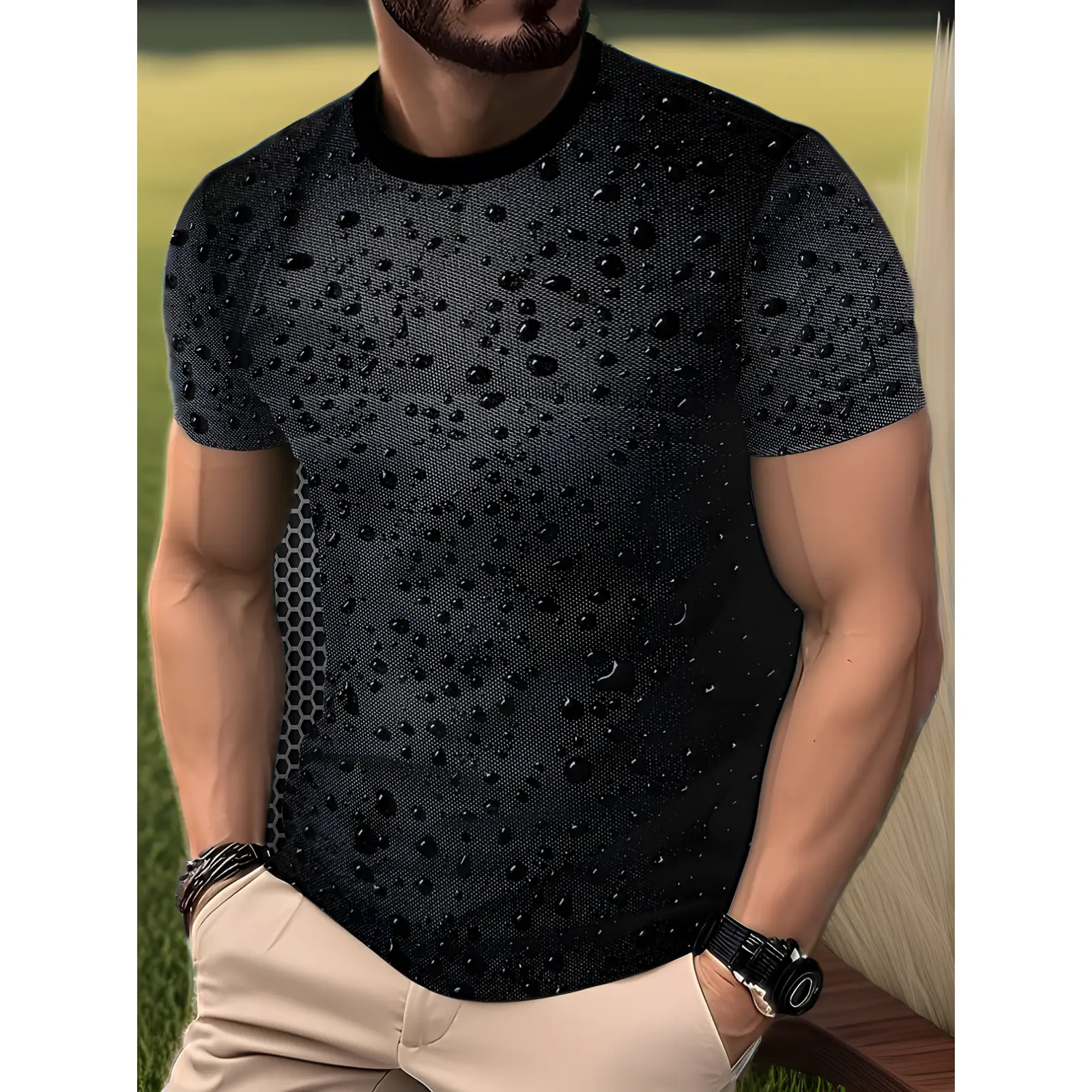 Men' Opaque Layered Cloud Print T-Shirt - Short Sleeve Round Neck Casual Shirt with Opaque Cloud Patterns, Breathable Comfortable Fabric Suitable for - Wear, Machine Washable Random Blue & White Cloud for Everyday Outfits