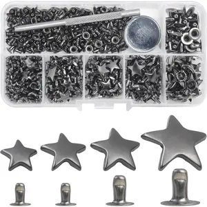 200 Sets Leather Rivets Kit Mixed Sizes - Star Studs for Clothing Fabric - Gunmetal Rivets With Crafting Tool for Repair Decorate Jackets Shoes Bags Belts Purse