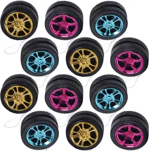 Mini Designer Wheel Yoyos for Kids, Pack of 12, Plastic Yo-Yo Toys in Assorted Colors, Birthday Party Favors, Goodie Bag Fillers, Holiday Stocking Stuffers, Classroom Prizes