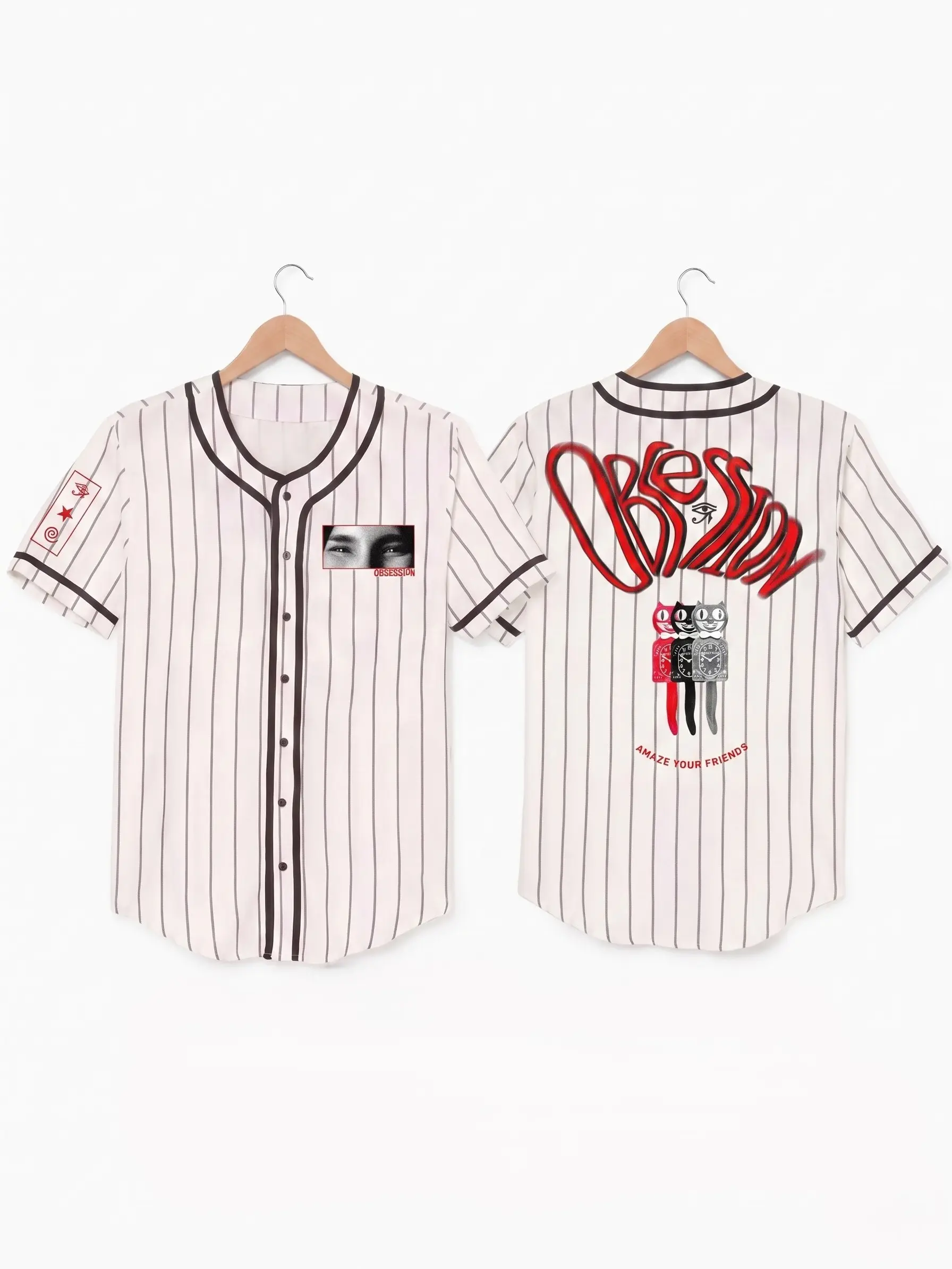 Obsession Out of Time Baseball Jersey, Black Red Button Up Sports Shirt, Vintage Dark Graphic Short Sleeve Streetwear Top, Movie Inspired Tee, Gift For Horror Movie Lovers
