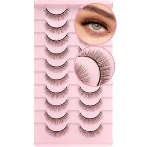 10pair Diy Brown Lashes Cluster Natural Volumized 10mm 3D Fluffy False Eyelashes Kit Short Wispy Fake Lashes Strips Eyelash Extension Makeup Accessory