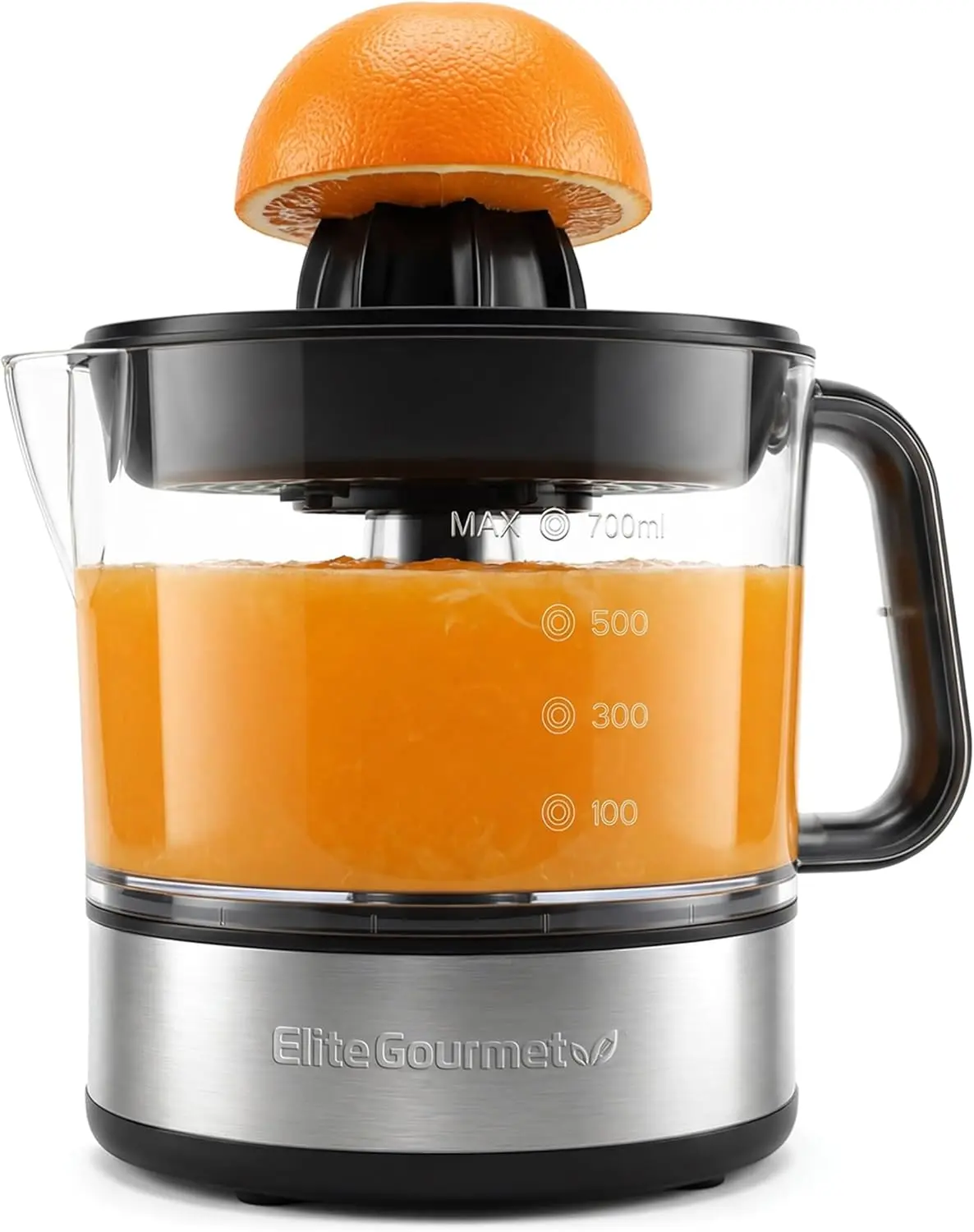 Electric Citrus Juicer Machine 24oz Large Capacity Jug with Pulp Control and Auto Reversing Cone Compact Orange Squeezer Extractor for Fresh Lemon Lime Grapefruit Juice Stainless Steel Accents Easy Pour Spout