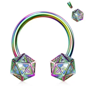 Oufer 16G Stainless Steel Internally Threaded Dice Horseshoe Septum Ring - Arabic Numerals Design Fashion Body Jewelry Accessory for Wish & Desire Protection