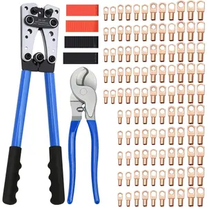 Cable Lug Crimping Tool with Copper Wire Lugs, Wire Crimping Tool for AWG 10-1/0 Electrical Lug Crimper, with Cable Cutter, 210count Dual Wall Adhesive Heat Shrink Tubing