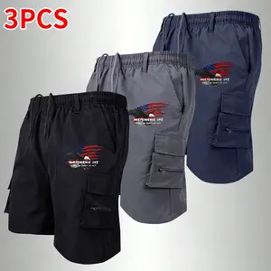 Men’s 3-piece summer casual shorts set — versatile for outdoor wear and commuting; breathable and comfortable multi-pack with an eagle print; American retro workwear shorts; men’s sports casual shorts; durable, wrinkle-resistant design with multiple pocke