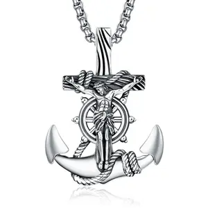 S925 Sterling Silver Anchor and Jesus Pendant Necklace for Men and Women TikTokShopBlackFriday