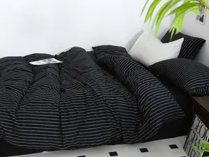 Luxury Striped Cotton Duvet Cover Set - Black and White Bedding with Pillow Shams