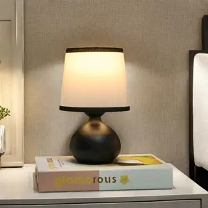 Table Lamp, USB Powered Fabric Lampshade Desk Lamp, Decorative Night Light for Home Living Room Bedroom Office
