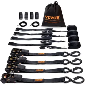 VEVOR Ratchet Tie Down Straps (4PK), 2200 lb Max Break Strength, Includes 4 Premium 1x 15' Rachet Tie Downs with Padded Handles, for Moving Securing Cargo, Appliances, Lawn Equipment, Motorcycle