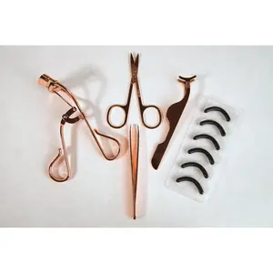 Blinkifly Rose Gold Application Tools - Includes Scissors, Curling Brush & Storage Case for Makeup and Cosmetic Use