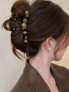 Large Faux Pearl Hair Claw Clip (12.5cm) – Elegant Minimalist Claw Clip for Women, Stylish Hair Accessory for Daily, Office & Party Looks