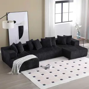 【3 Packages Shipping】The Cloud Couch 132 Inch Modular U-Shaped Sofa with Fluffy Plush Corduroy Fabric Convertible Sofa Bed Recliner for Living Room & Bedroom Comfortable Boneless Couch with Soft Throw Pillows