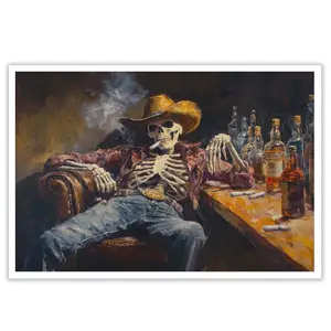 Wild West Vintage Cotton Remains Posters Retro Cowboy Smoking Canvas Wall Art Gothic Dark Academia Horror Bones Prints Unframed Cotton Glossy Home Bedroom Dorm Decor Hand Stretched Ready to Hang USA Crafted