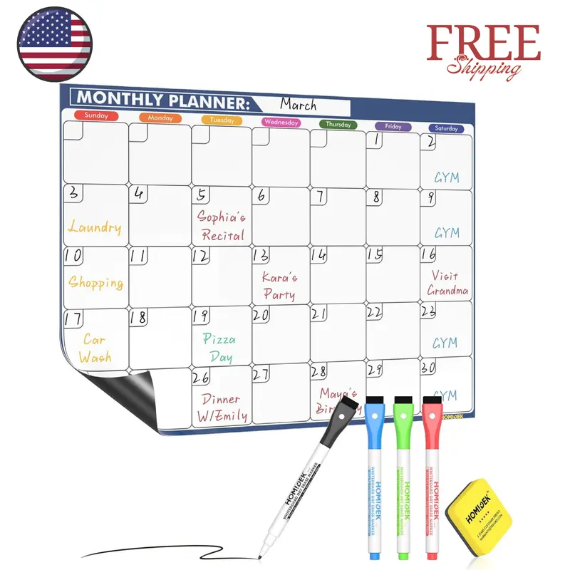 Monthly Planner Family Planning Board with Dry Erase Markers & Eraser - 14 x 11 Inches