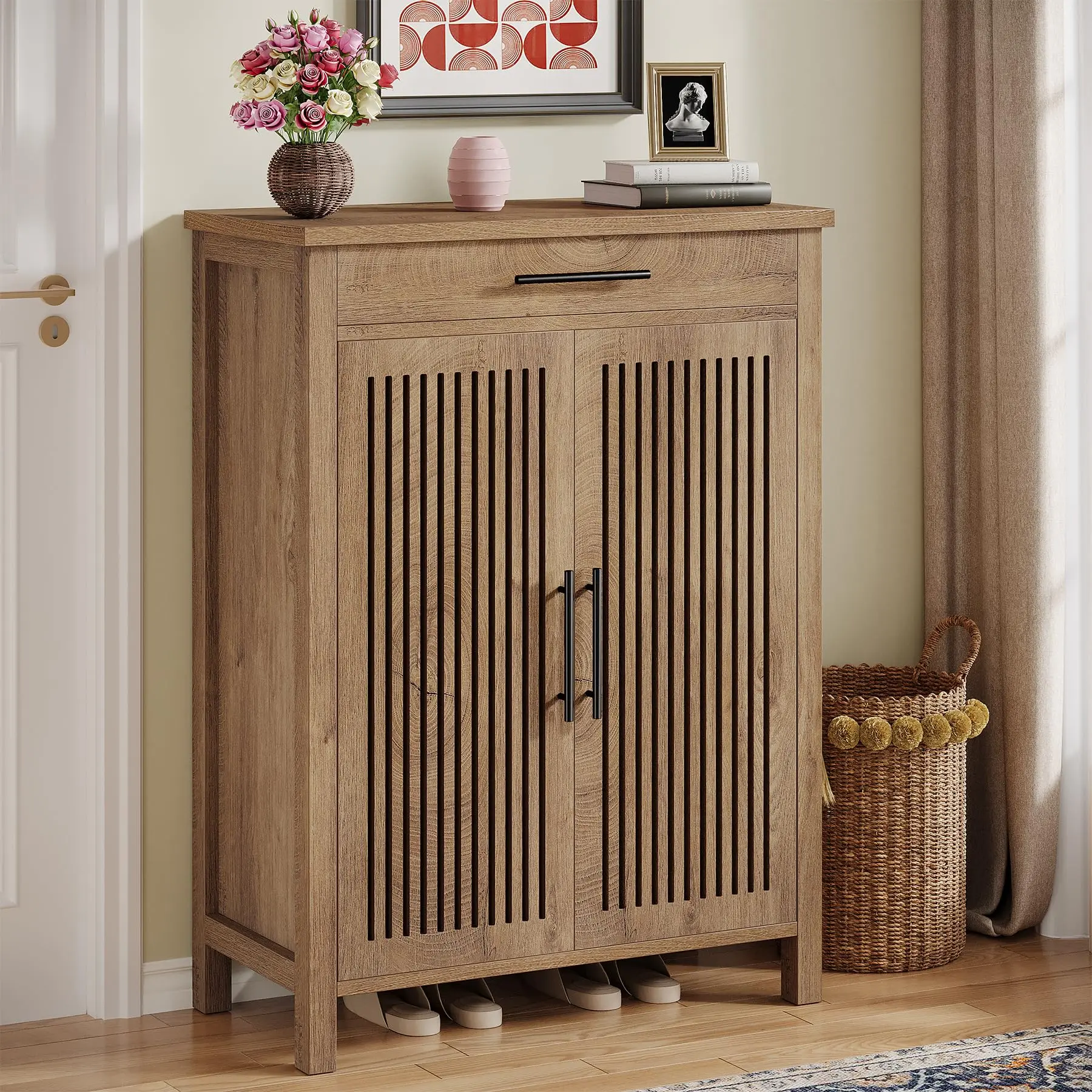 Tribesigns 5-Tier Shoe Cabinet with Louvered Doors for Entryway, Adjustable Shelves Organizer