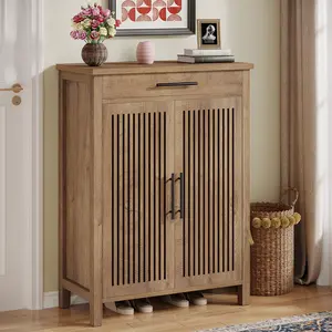 Tribesigns 5-Tier Shoe Cabinet with Louvered Doors for Entryway, Adjustable Shelves Organizer