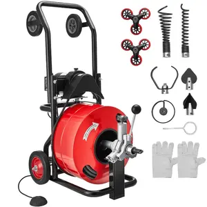 summervibes VEVOR Drain Cleaner Machine 100 FTx 3/4 Inch, Auto Feed Sewer Snake Auger, Portable Drain Cleaning Machine with Multi-Wheel Combination, 6 Cutters Air-Activated Foot Switch for 4 to 8 Pipes, Drain Clog Remover