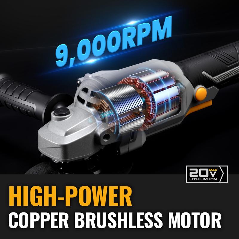 Brushless Motor Angle Grinder Cordless With Battery And Extensive Accessories, A Multi-purpose Machine, No Load Speed: 9000r/min, Three Adjustable Speed Settings, And A Compact Design, Perfect For Grinding And Polishin