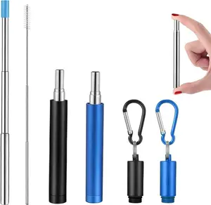 2 Pack Reusable Metal Straws Collapsible Stainless Steel Drinking Straw Travel Portable Telescopic Straw.
