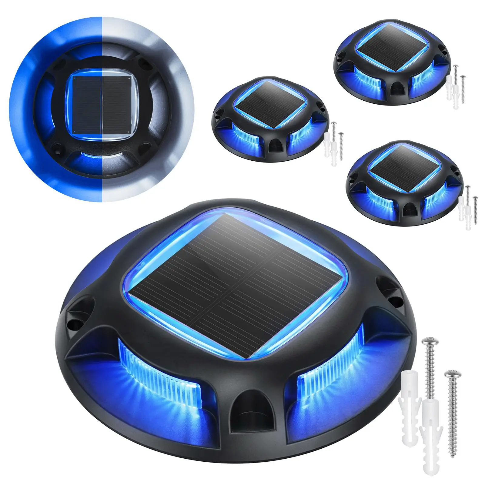 APZZLOXH Solar Outdoor Lights, 4/6/8/12-Pack Waterproof LED Pathway Marker Lights with 2 Color Modes (Blue, Cool White) - Black, for Driveway, Garden