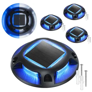 APZZLOXH 4/6/8/12 Pack Solar Driveway Lights Outdoor, Waterproof LED Deck & Dock Lights with 2 Color Modes, Pathway Marker Lights for Sidewalks, Stairs, Gardens, and Yards (Blue & Cool White, Black)