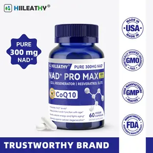 HIILEATHY NAD+ Pro Max - Pure 300mg NAD+ & CoQ10 Formula for Enhanced Brain Health Energy & Anti-Aging Support Veggie Capsules Made in USA