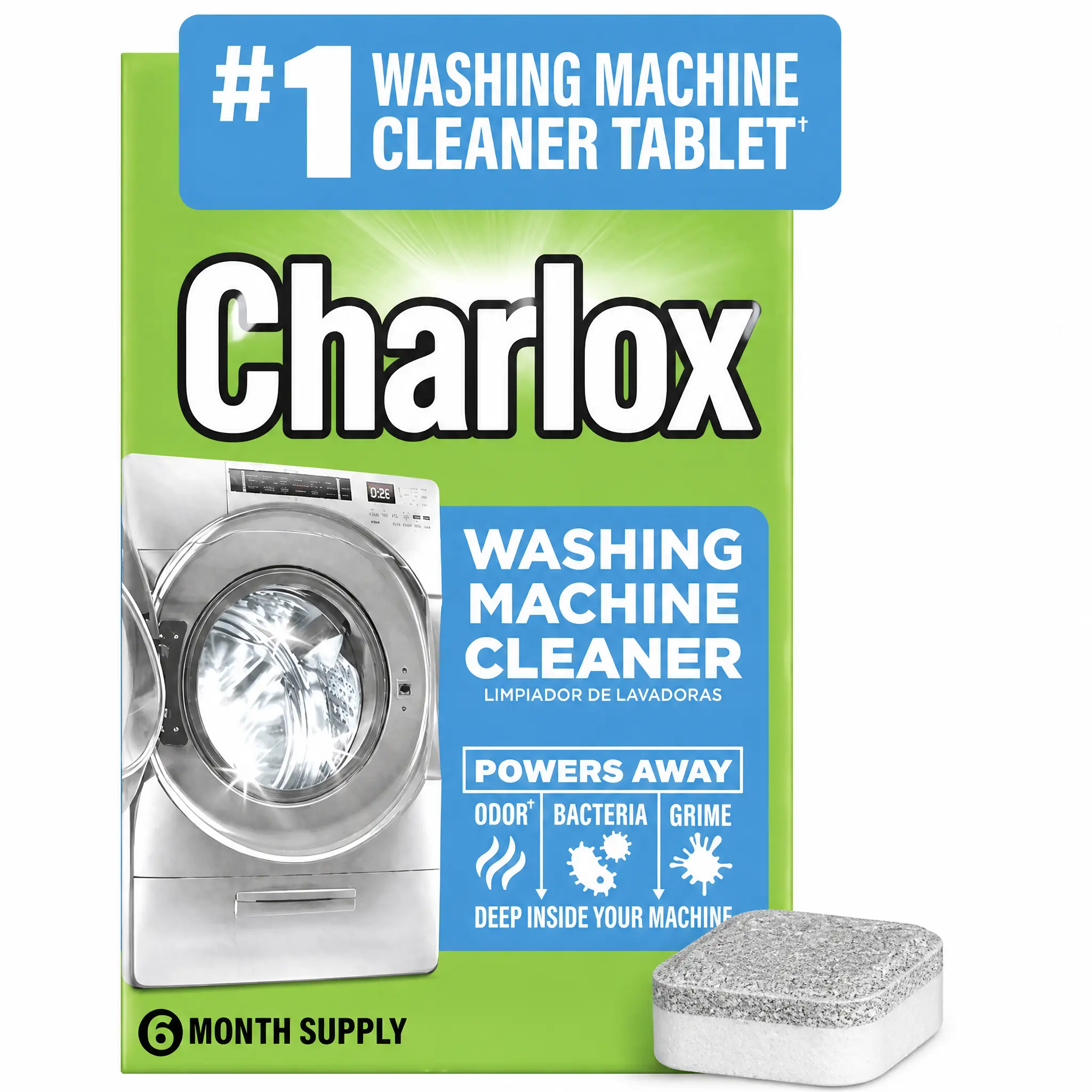 Washing Machine Cleaner & Descaler (24‑Pack)｜Activated Charcoal Deep Cleans HE Front‑Load & Top‑Load Washer Drum & Seal, Get rid of Odor, Bacteria & Dust Mites, Septic‑Safe, 12‑Month Supply