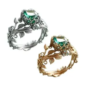 2026 Ancient Totem Ring, Inlaid with Green Crystal, Grounded Tribal Design, Suitable for Both Men and Women, Handmade Jewelry.