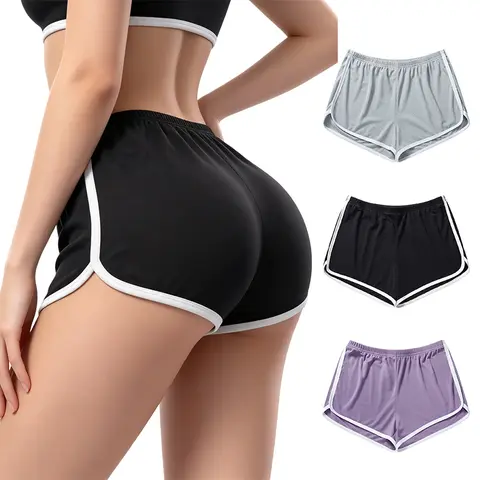 Women's 3-Pack Colorblock Athletic Workout Shorts - Polyester Blend, Active, Casual, Lightweight, Breathable Elastic Waistband Bottoms for Fitness, Outdoor Everyday Wear