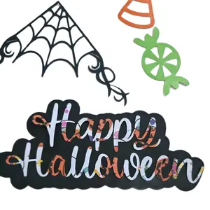 Halloween Scrapbook Pages - Happy Halloween Design with Spider Web & Candy Cutouts - Scrapbooking Set