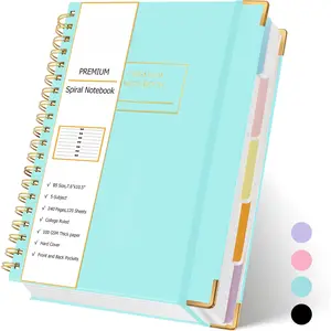 Lined Spiral Notebook Journal, 5 Subject Notebook with Dividers, 7.6" x 10.5", 240 Pages Hardcover Journals for Women Men Writing Work Note Taking, Office School Supplies (Green)