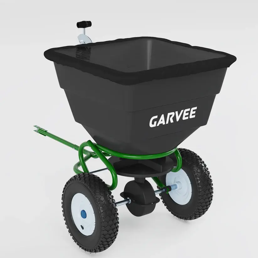 [FLASH SALE] Garvee Tow-Behind Broadcast Spreader, 110 lbs Capacity with 10-Inch Pneumatic Tires, Universal Hitch and Feeder Cover for Seed, Fertilizer and Salt