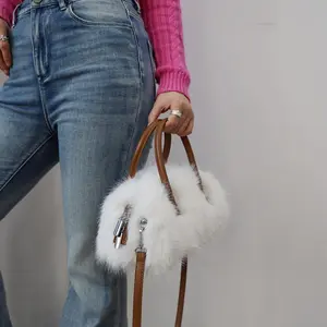 Faux Fur Tote Bag Women's Plush Luxury Design Ladies Handbags Soft Winter Crossbody Shoulder Bags