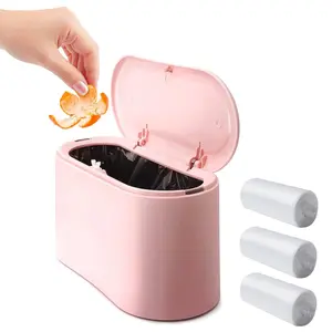 Mini Desk Trash Can with Lid with 90 count Trash Bag, Lint Bin 0.5 Gallon Countertop  Bin for Table  Garbage Can for Office Bedroom ()