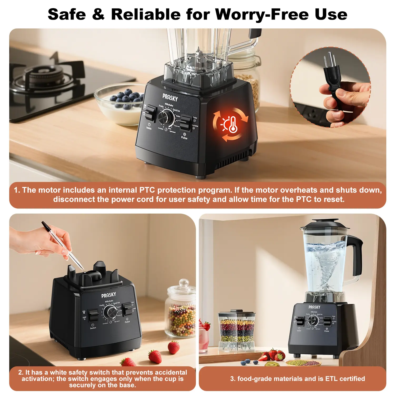 PRASKY Professional BK688 Countertop Blender - 68oz BPA-Free 2