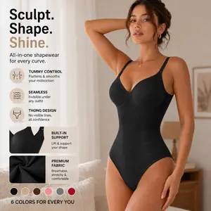 Seamless Covered Bust Jumpsuit Thong Bodysuit Fit Womenswear Comfort Shapewear Basic Breathable Hip Solid Adjustable Strap Thong Shapewear Bodysuit Compression Skinny Tummy Control Black Activewear Athletic Minimalist Sportswear