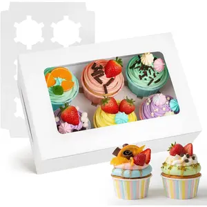6 count White Cupcake Boxes, 6 Count Cupcake Containers with Window Holding 36 Pastry Box for Birthday Holiday Party Bakery Supplies
