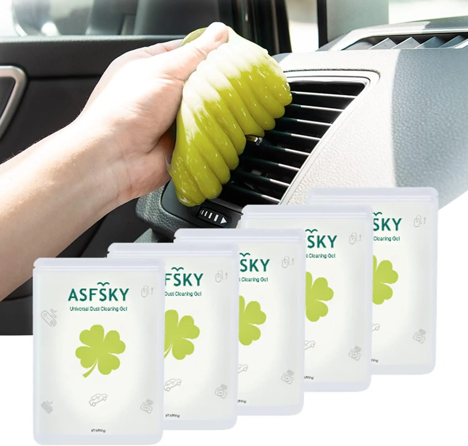 ASFSKY Portable Eco-Friendly Car Cleaning Gel Putty - Strong Viscosity, 3-Second Dirt Removal, Reusable Deep-Cleans Dirt - 5 Pack (Yellow) for Car, Laptop