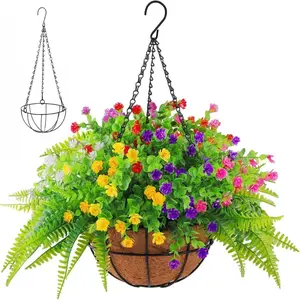 2pcs Set 10/14 Inch Metal Hanging Plant Baskets with Coconut Liner, Round Iron Flower Pots for Flowers and Vegetables