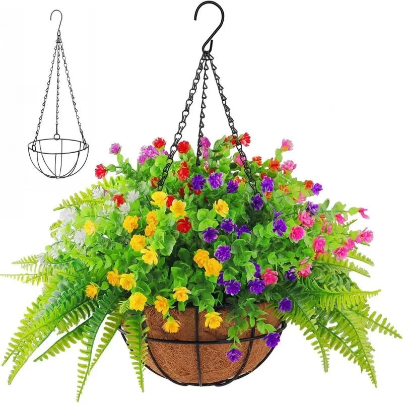 2pcs Set 10/14 Inch Metal Hanging Plant Baskets with Coconut Liner, Round Iron Flower Pots for Flowers and Vegetables, Hanging Planters