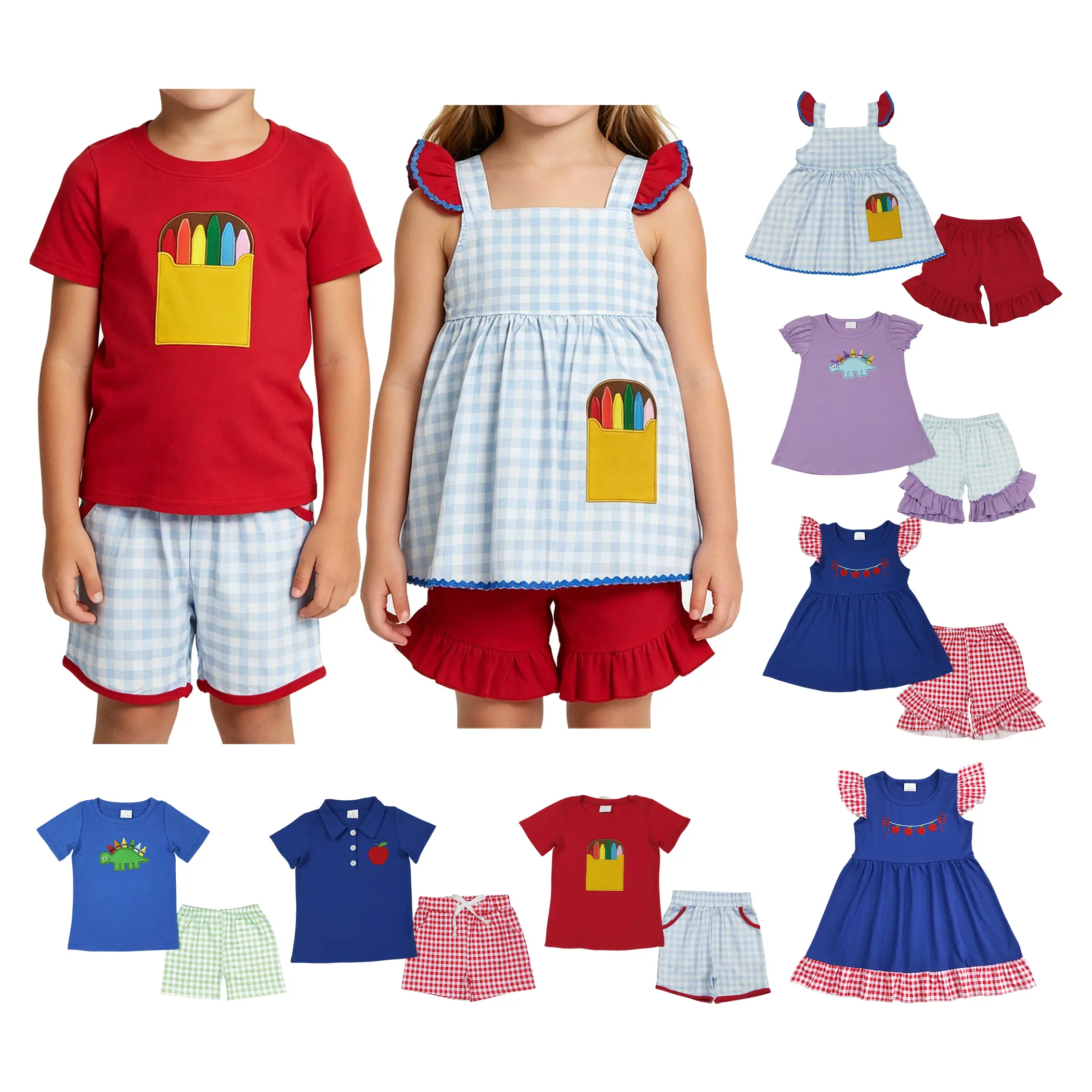 Apple crayon printed clothing children stylish everyday wear kids back to school clothes