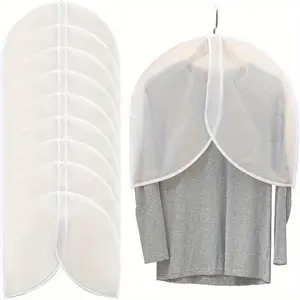 White PVC Garment Covers Translucent Breathable Suit Dust Covers Shoulder Protectors for Clothes Coats Jackets Wardrobe Storage