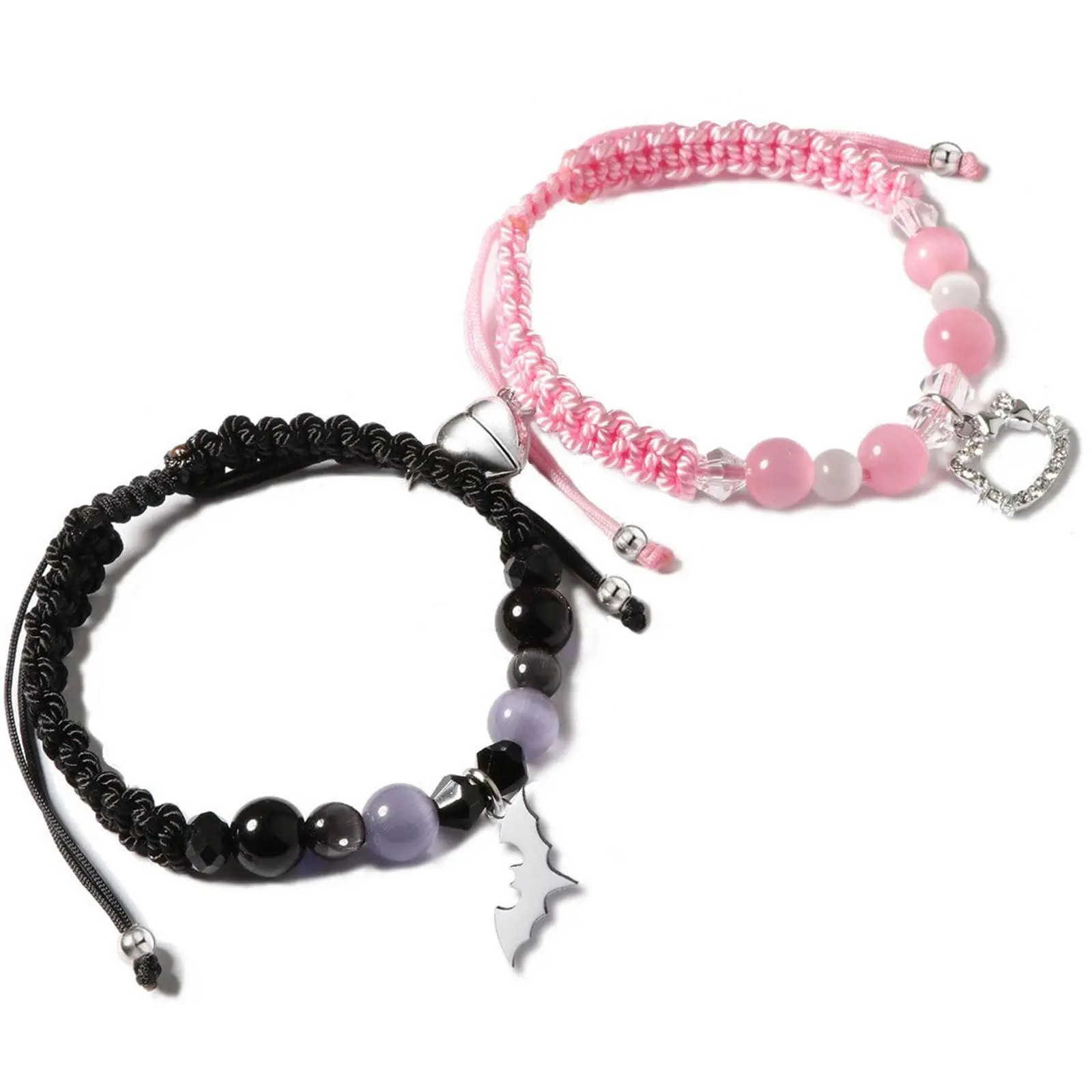 Fashion Spider Kitty Charm Bracelets Rope Heart Magnetic Matching Bracelet for Couples Crystal Beaded Bracelet Halloween Jewelry