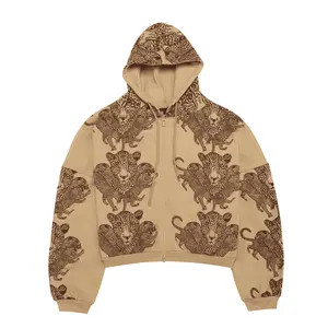 Mango Leopard Long Sleeve Oversized Zipper Hoodie